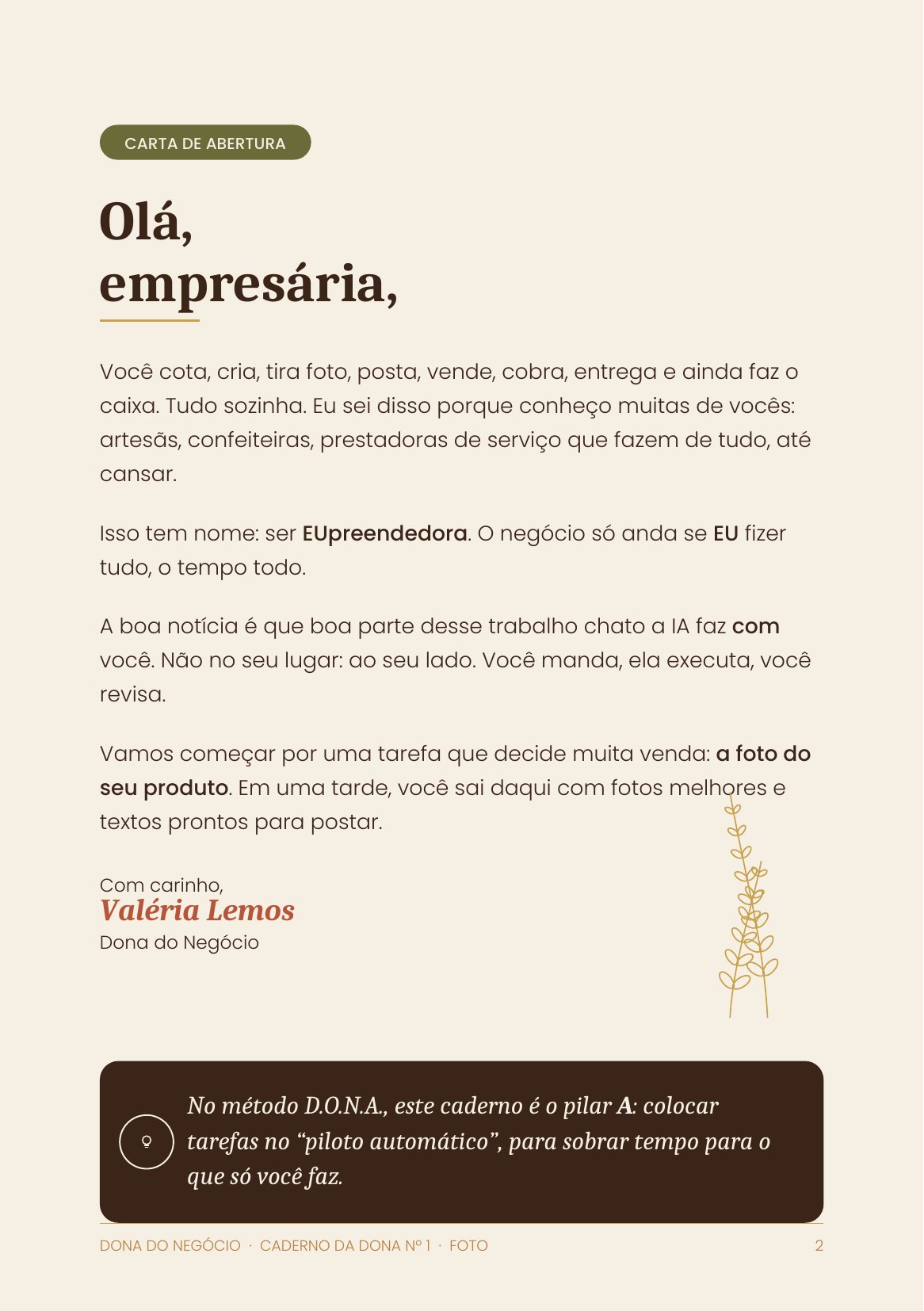 Página da carta de abertura do caderno